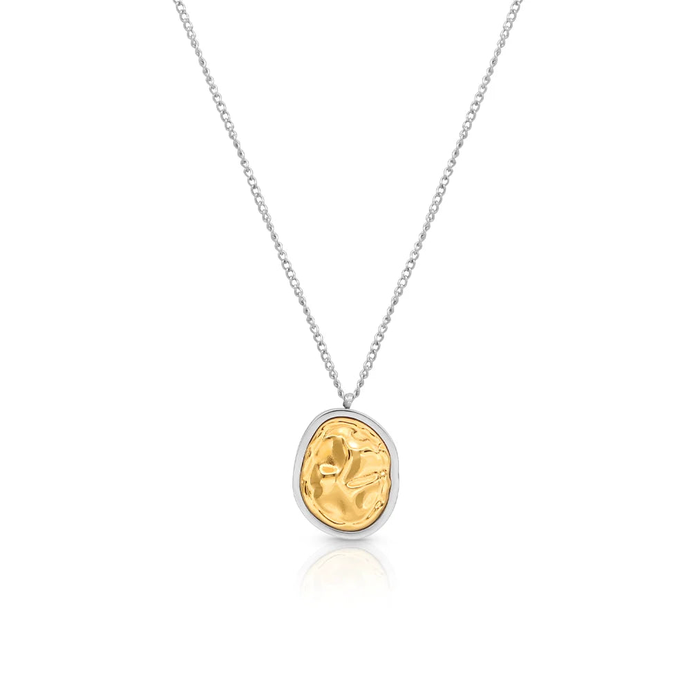 Chris April Simple Stainless Steel PVD Plated Bummpy Walnut Hammered Necklace