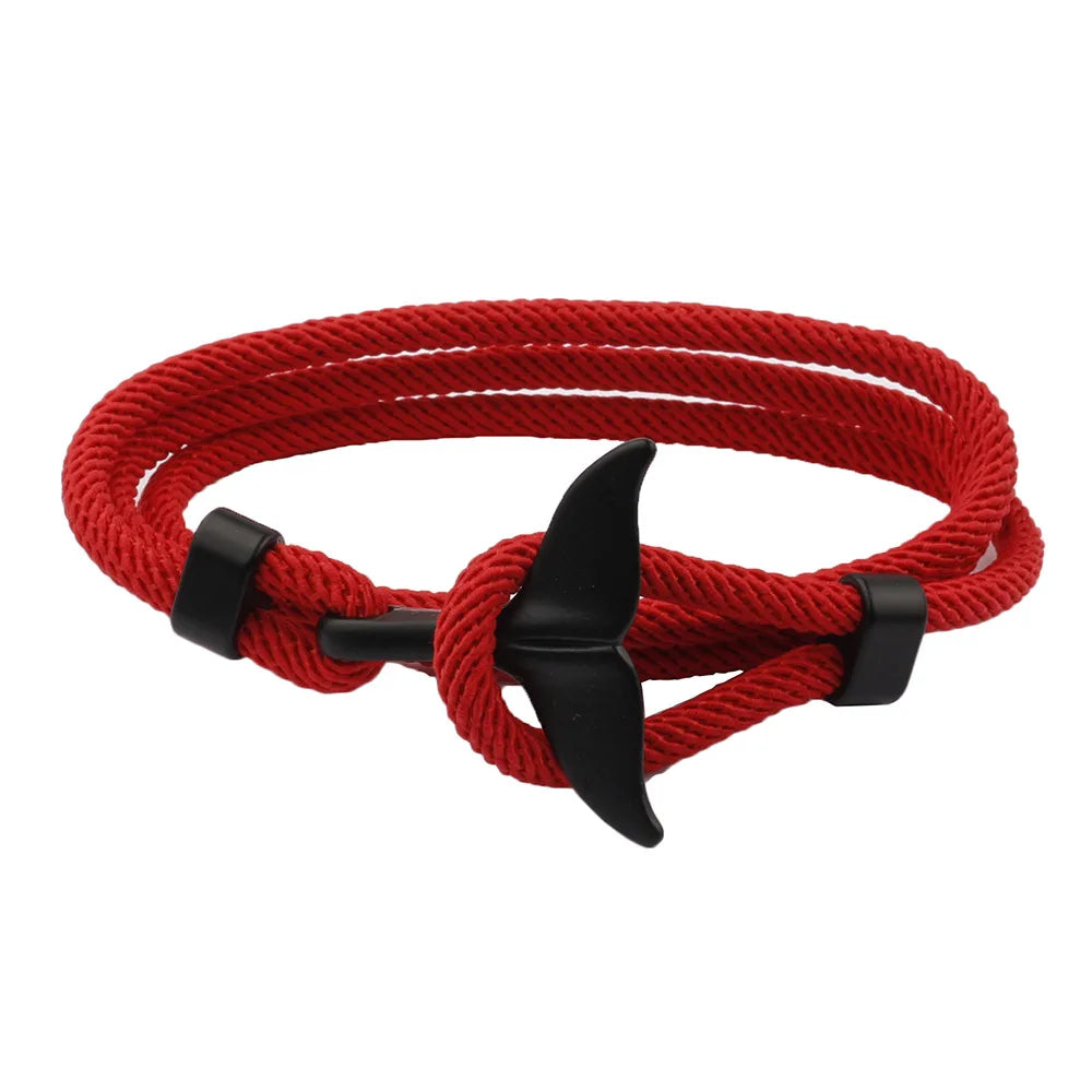 New Hot Valentine Gift Hand Knitting Milan Rope Bracelet Anchor Style Black Whale Tail Bracelet