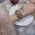 Women's Vintage Trendy Gold Plated Zinc Alloy Extra Wide Opening Bracelet with Shiny Double Snake Design Party