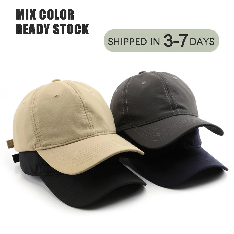 Wholesale 6-Panel Solid Color Quick Dry Baseball Caps Men Custom Logo Sports Hats Embroidery Outdoor Activities Letter Pattern