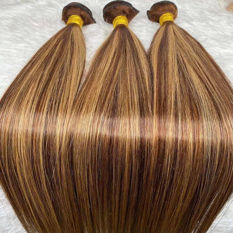 Brown Honey Blonde Highlight Color Human Hair Bundles Wholesale Factory Price Hair Extension