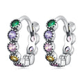 925 Sterling Silver Rainbow Round Zircon Crystal Hoop Earrings for Women Retro Drop Ear Studs Fashion Jewelry Earrings SCE1494