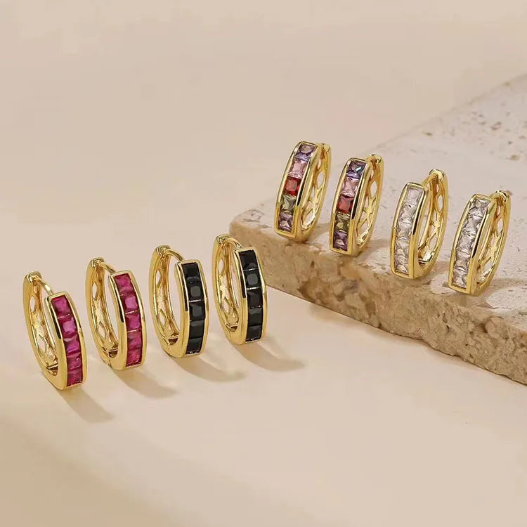 EC1944 Simple Minimalist Chic Dainty 18k Gold Silver Plated Zircon CZ Baguette Huggie Hoops Earrings