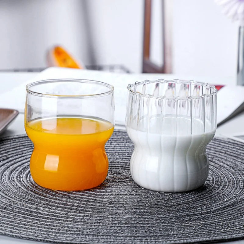Cute Chubby High Borosilicate Glass Ribbed Drinking Cup Vintage Smooth Vertical Striped Oatmeal Milk Latte Espresso Coffee Mugs