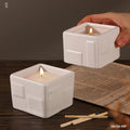 China Factory Embossed logo Square Shape Ceramic Candle Container Recycled Square White Candle Jar