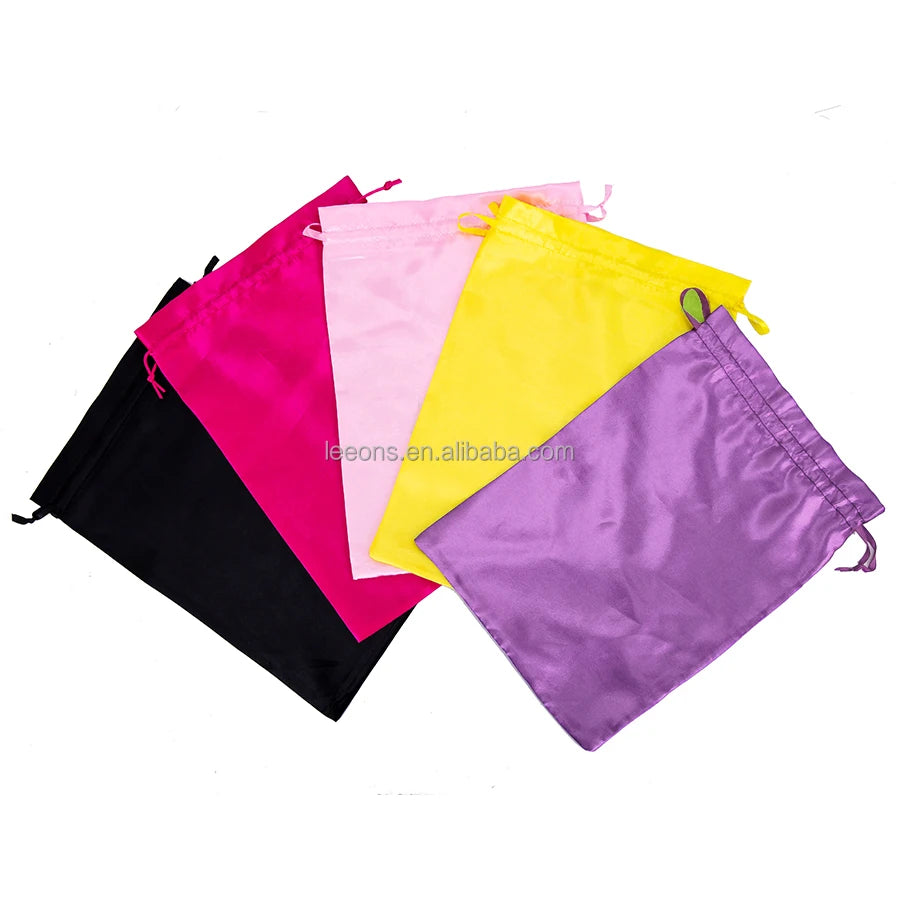 Leeons Large Satin Drawstring Wig Bag Custom Logo Customized Color Security Feature for Hair Extensions Jewelry Gift Packaging