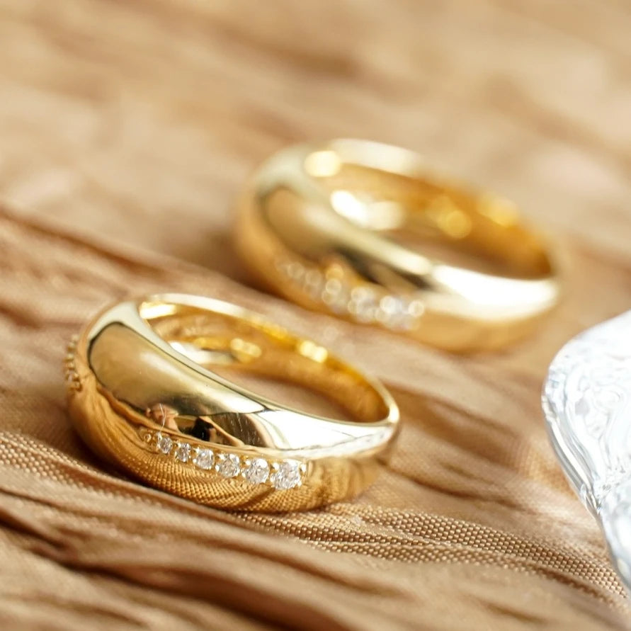 H&F Original 14K Solid Gold Eternity Band Ring 4 Gram Croissant Vintage Big Channel Setting Natural Diamond Wedding Rings for
