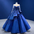Jancember 222104 Vintage Blue Long Sleeve Illusion Bridal Gowns Evening Dress