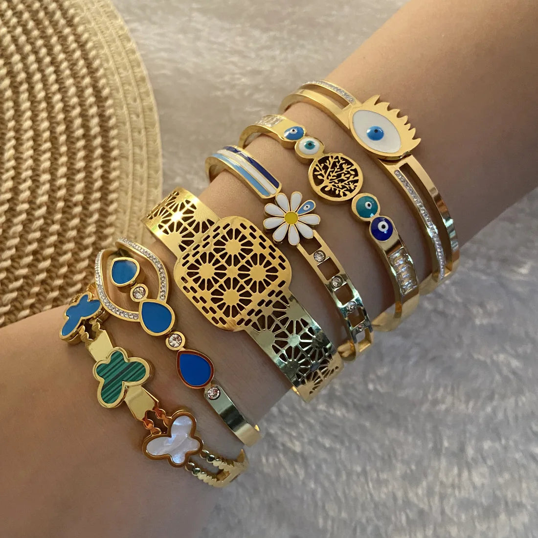 New Arrival Dripping Oil Eyes Stainless Steel Bracelet Jewelry Small Daisy Temperament Butterfly Bracelet for Women