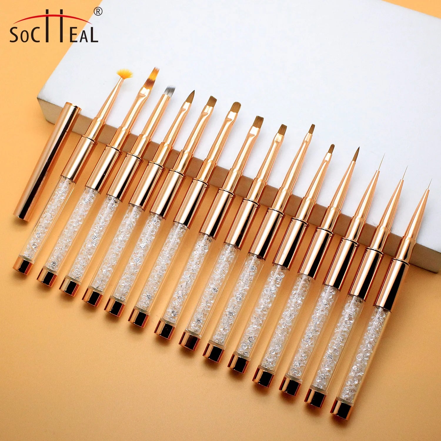 Professional Rose Gold Liner Gel Oval Flat 3D Crimped Type Fan Brush Gradient Smudge Pen Brush Poke Pen