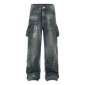 Wide Leg Baggy Jeans Men American Street Vintage Personality Graffiti Hanging Strap Men Jeans Regular Fit