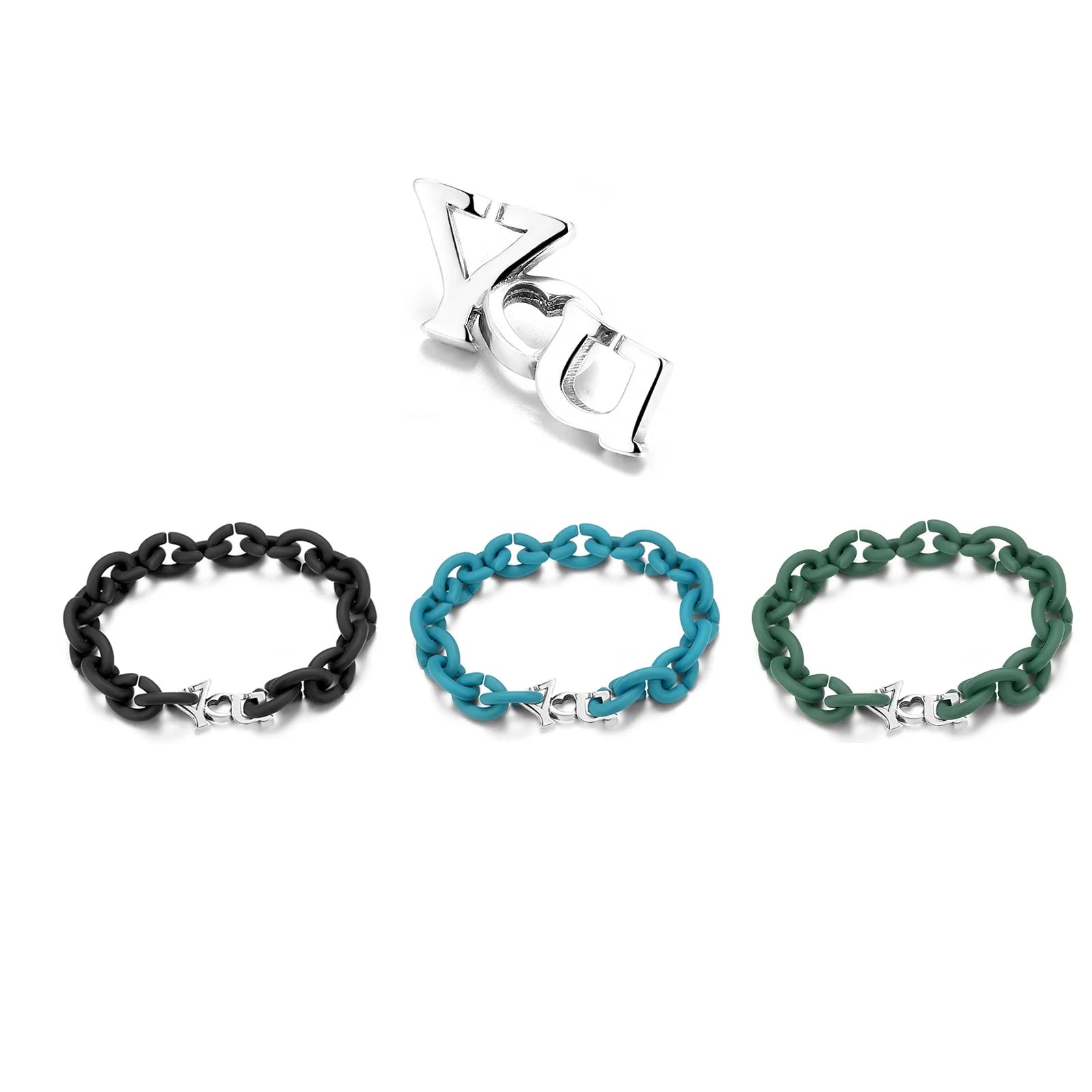 Real 925 Sterling Silver YOU Heart Shape Beads Multiple Colour Simple Hard Rubber X Charms Bracelets Women Men Wholesale Jewelry