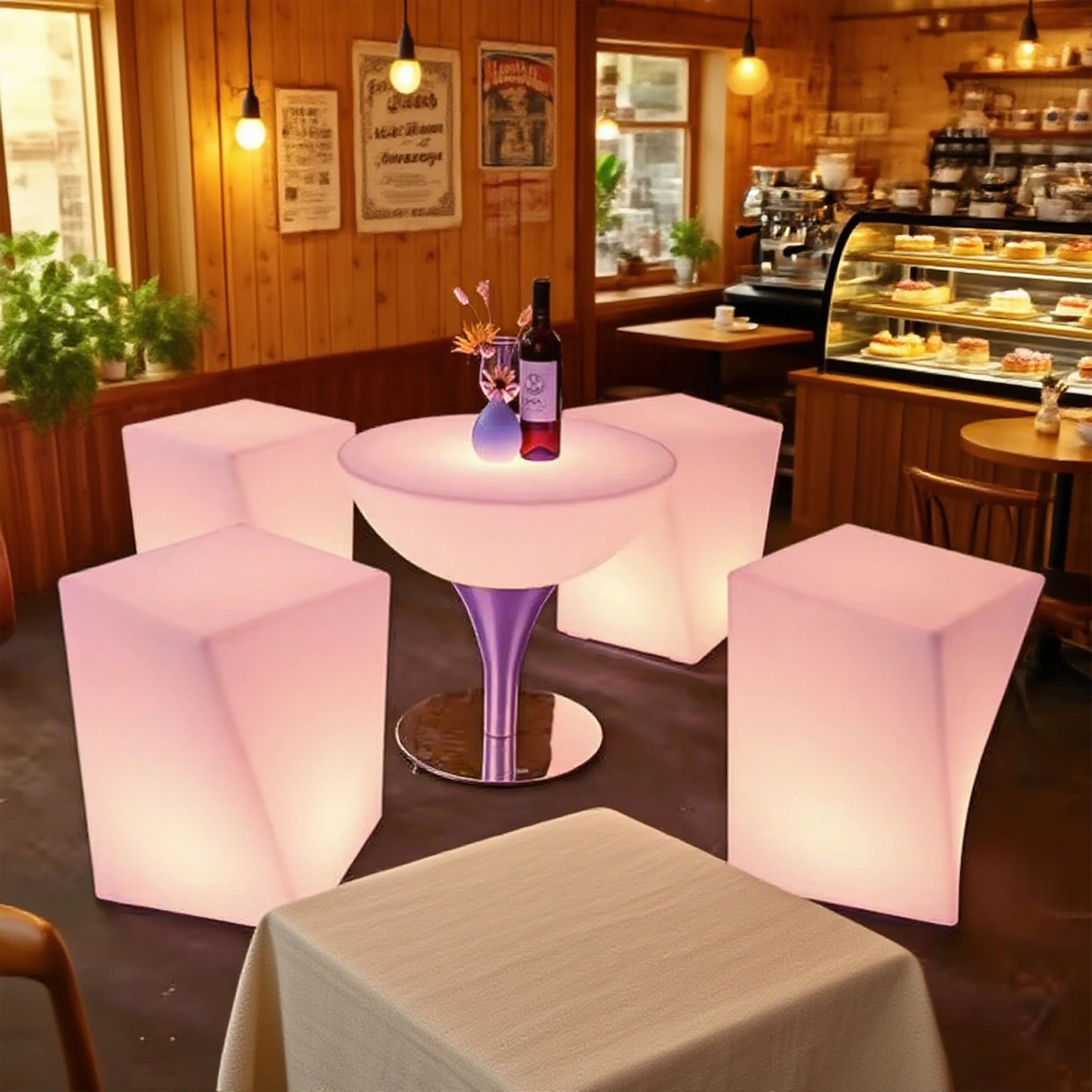 Wholesale Modern LED Smart Bar Chair Stool Set Waterproof Commercial Furniture with Lighting Made of Plastic for Hotels