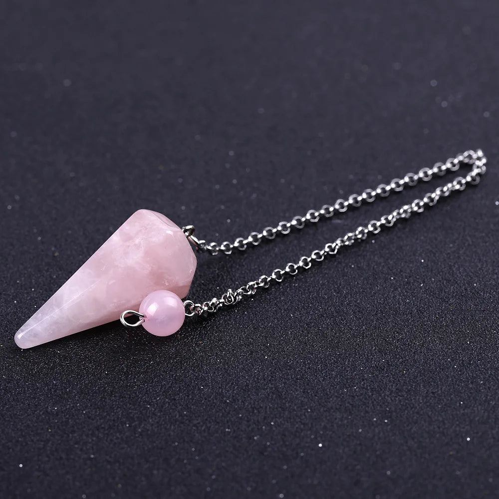 2025 Crafts HY Heart Arrival Natural Crystal Conical Pendulum Quartz Mineral Jewelry Wicca Ling Pendulum for Decoration Gift