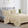 Quilt Set Full/Queen Size Beige 3 PieceLightweight Soft Coverlet Modern Style Squares Pattern Bedspread(1 Coverlet1pillowcase