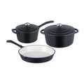 Modern Metal Black Enamel Cast Iron 5-Piece Cookware Set Casserole Pots Pans Two Ears Handles Pot Cover Eco-Friendly Gas