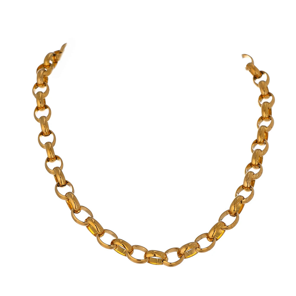 JINYOU 729 Statement Texture Metal Gold Plated Collar Necklace Stainless Steel Chain Necklace MegaBDM