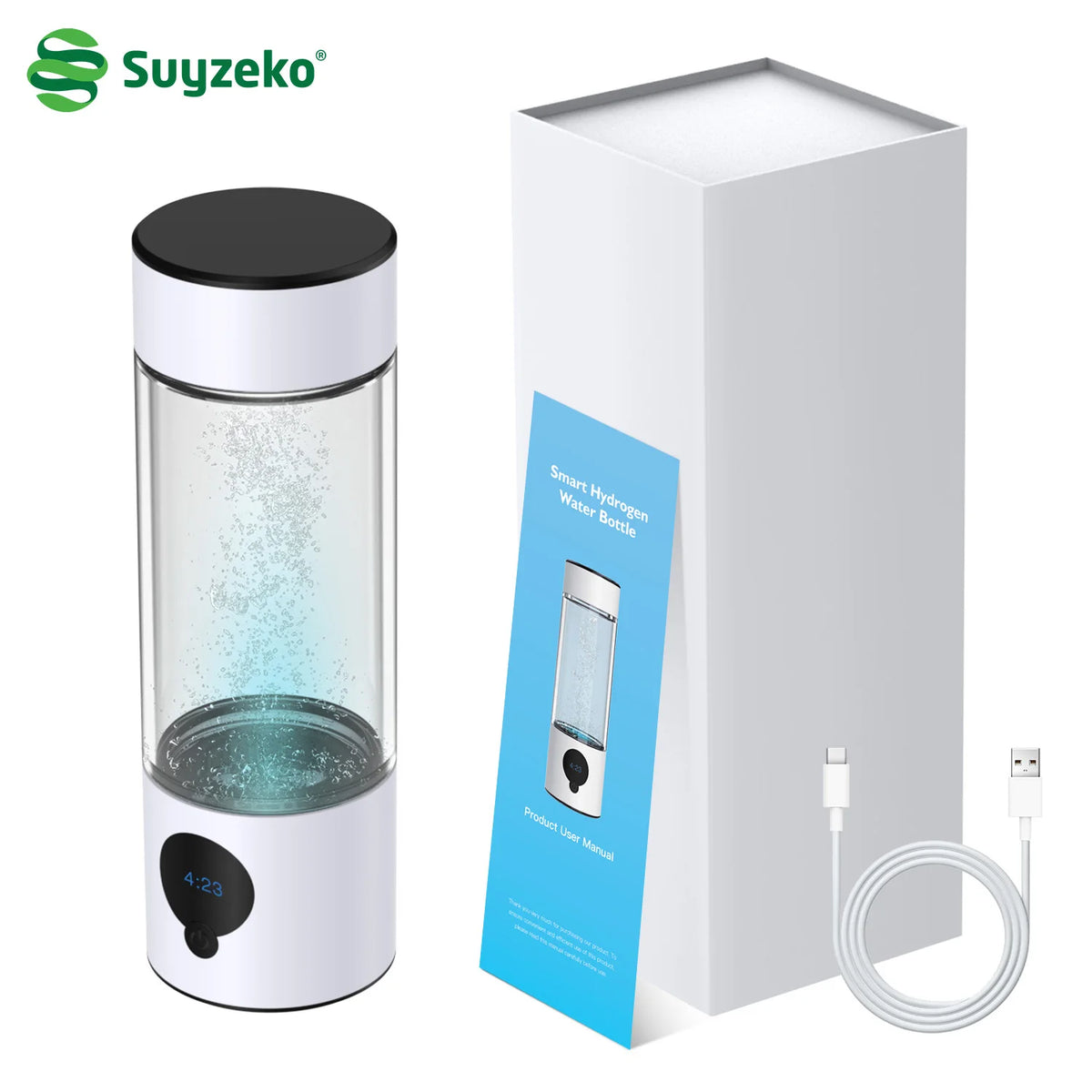 Food Grade PC 390ml Smart Hydrogen Water Generators Cup Water Electrolysis SPE PEM Sport Portable Hydrogen Water Bottle 5000ppb