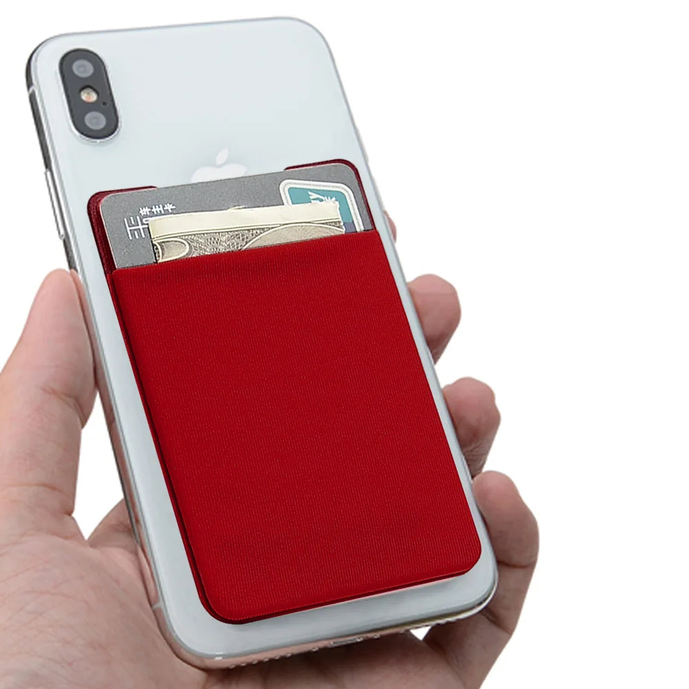 Adhesive Card Holder with RFID Blocking Sleeve Stick-On Stretchy Mobile Credit Card Holder for Cell Phone