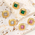 Factory Luxury Classical Square Stainless Steel Gold Plated Earrings Women Men Simple Colorful Zircon Stud Earrings Jewelry