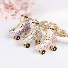 Promotion Roller Skates 3D Shoe Crystal Rhinestone Glittercar Keychain Bling Mini 3d Shoes Metal Car Key Chains Key Ring Charms