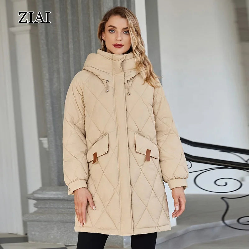 New Fashion Winter Mid-length Women's Puffer Coat With Big Pocket Warm Winter Coat for Women