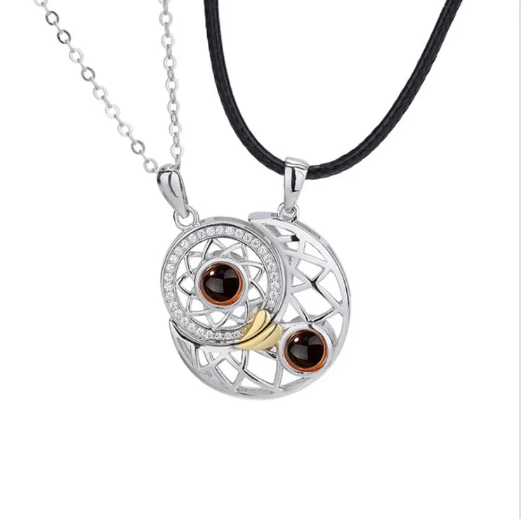 Fashion 925 Sterling Silver Necklace Moon Sun Projection Couple Necklace Valentine's Day Gift