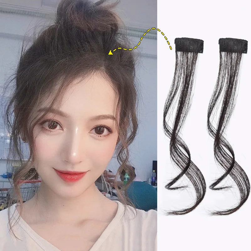 35cm Synthetic Curly Hair Bangs Clips Front Side Long Bangs Fringe Clip in Hair Extensions Accessories