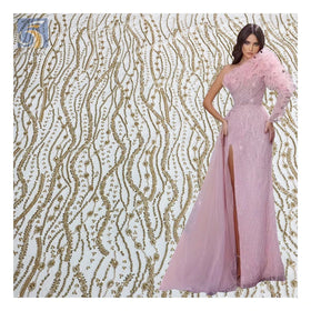 YX2576 Custom Reasonable Price Gold African Lace Crystal Fabric 2025 Golden Sparkly Sequin Beaded Glitter Lace Fabric