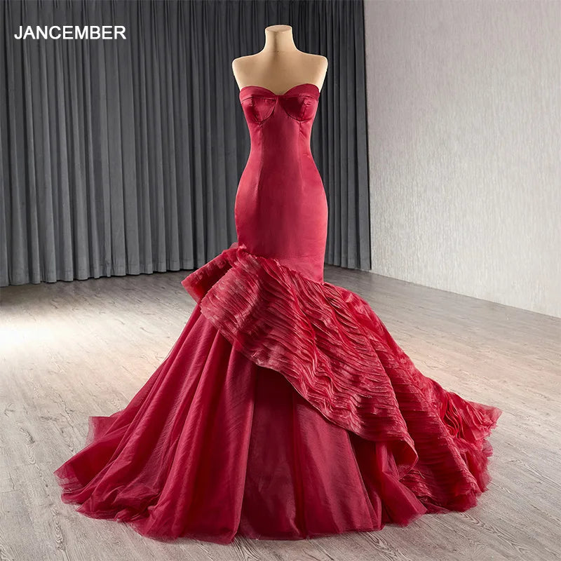 Alluring Red Satin Mermaid Sweetheart Prom Dress Lace up Evening Dress Rsm241103