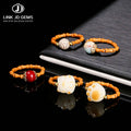 JD GEMS New Chinese Style Elegant Beads Jewelry Charm Olive Nuclear Bamboo Natural Stone Ring for Women Gift