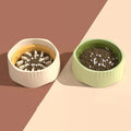 New Multi-Functional 2-in-1 Anti-Choking Cat Dog Eat Utensils Plastic Bottom Bowls Slow Food Non-Slip Features Solid Oval IPX5