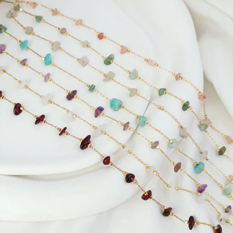 Irregular Natural Stone Brass 14k Real Gold Plated Natural Gravel  Chains Handmade Chain With Precious Stones for Jewelry Making