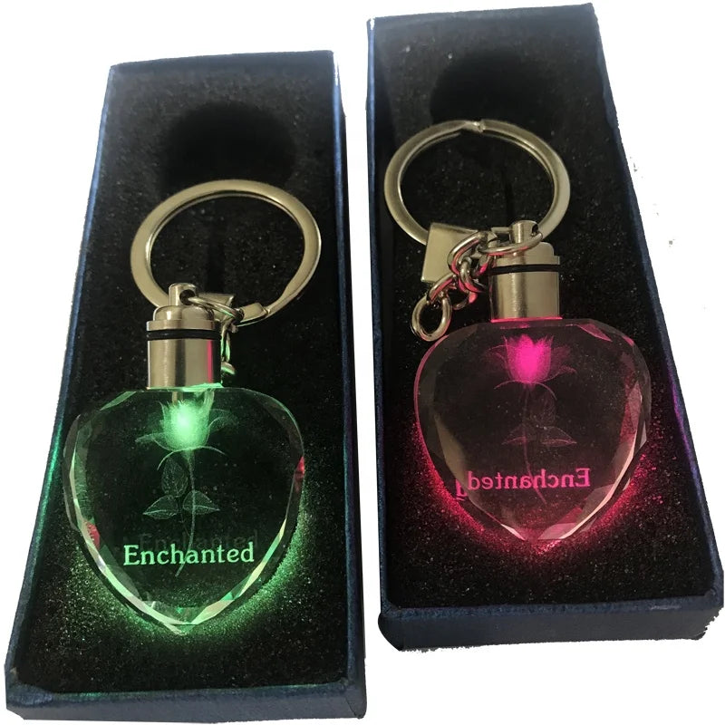 2026 Cute Octangle Shape Rose LED Crystal Keychain with I for You Message for Wedding Gift