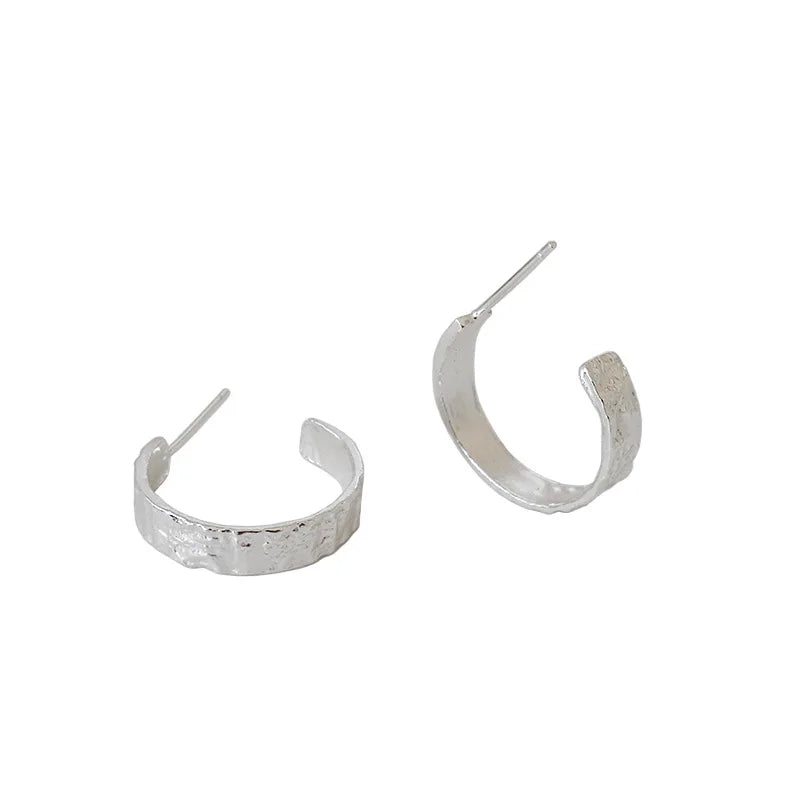 Real Sterling Silver 925 Open Hammered Hoop Earrings for Women Modern Minimalist Earrings
