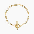 Trendy Minimalist Stainless Steel Toggle Clasp Bracelet with Gold Plating and Diamond Custom Paperclip Stacking Layering Chain
