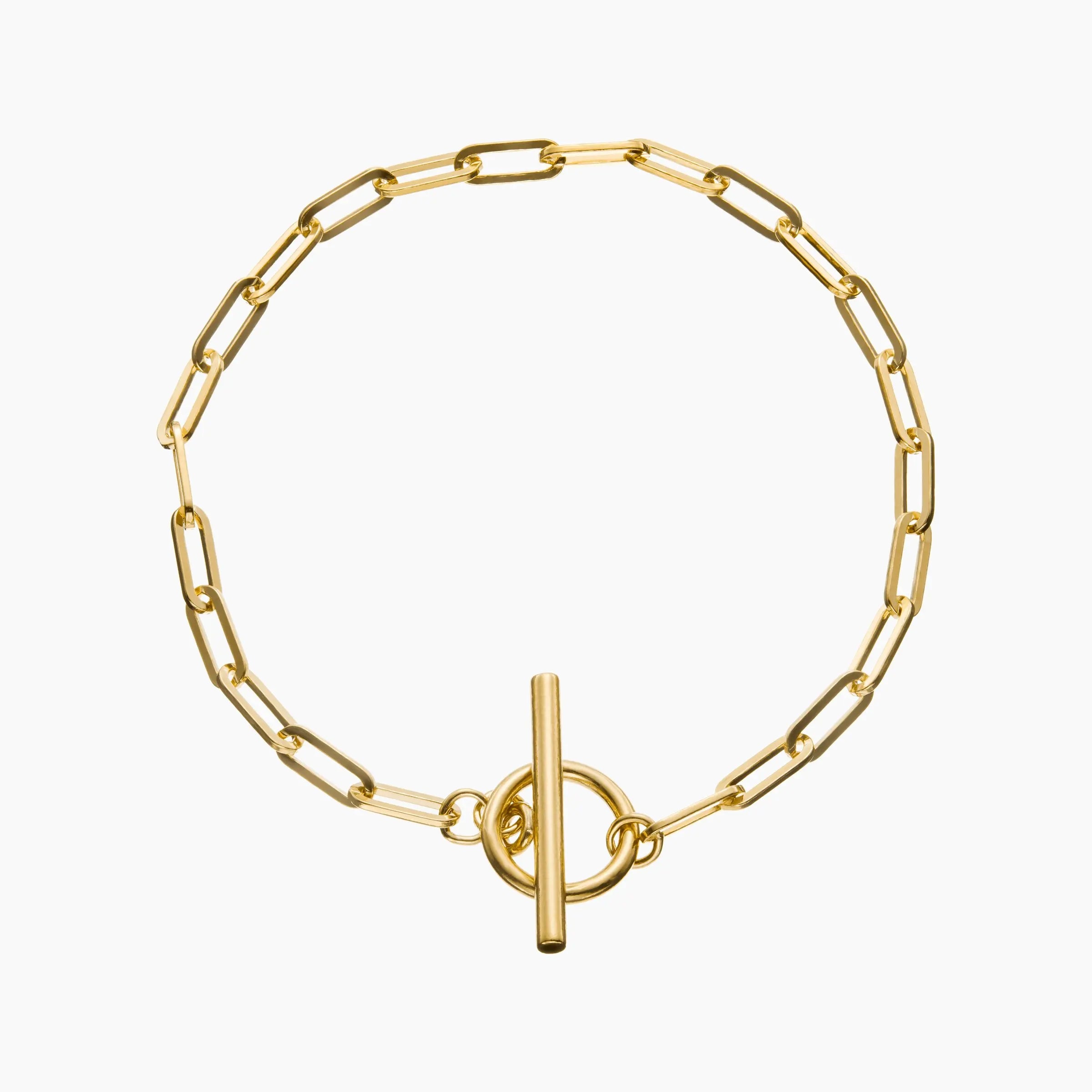 Trendy Minimalist Stainless Steel Toggle Clasp Bracelet with Gold Plating and Diamond Custom Paperclip Stacking Layering Chain