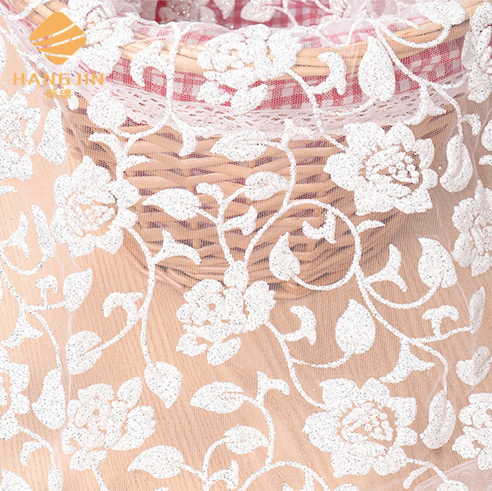 New Pure White Wedding Glitter Foam Lace Trim Embroidery Floral Sequin Lace Fabric