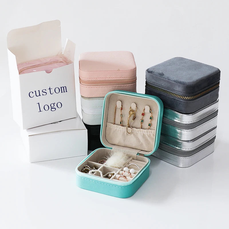 Custom Logo Small Jewelry Box Wholesale Mini Travel Jewellery Case for Rings Earrings Necklace Holder Organizer