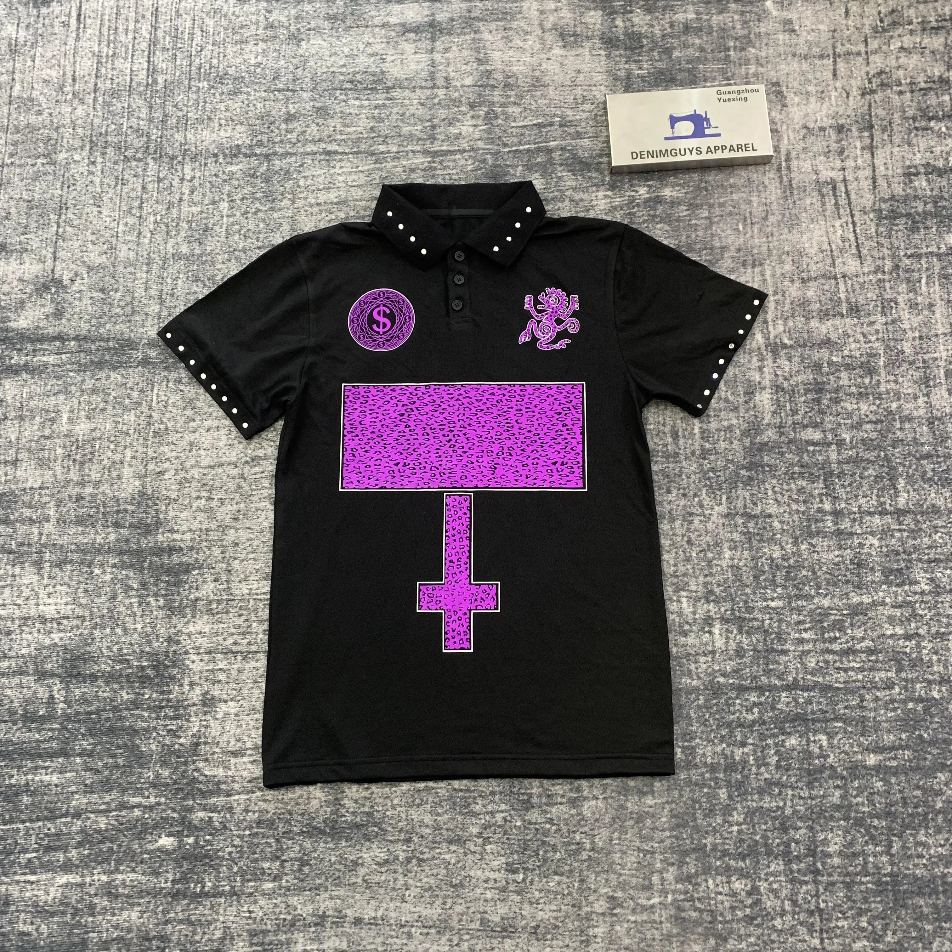 DENIMGUYS Wholesale Custom Logo Men's Screen Print Polo Shirts Breathable Quick Dry Sport Rhinestone Polo T Shirts for Men