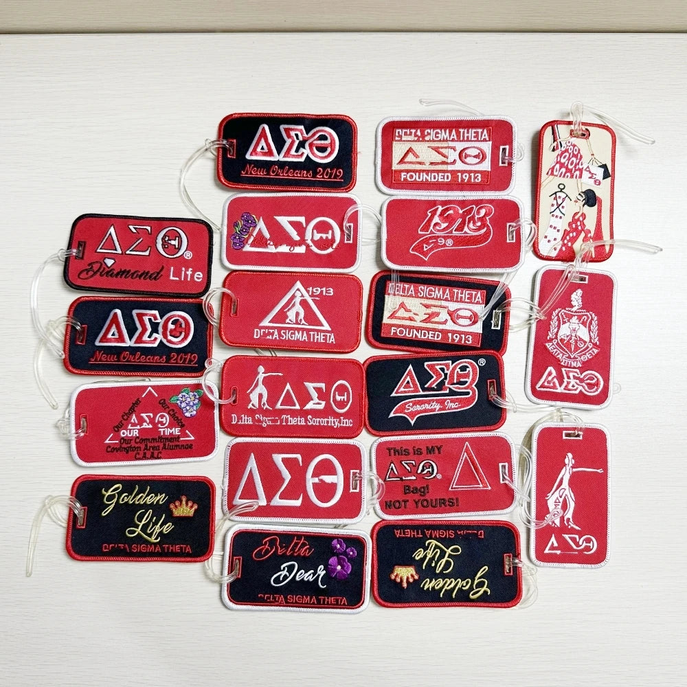 2026 New Arrival DST Sorority Luggage Tags Standard Size Baggage Tag Embroidery Logo Fashionable Greek Letter for Travel Club
