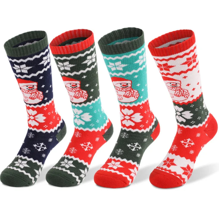 Wholesale Children's Ski Crew Socks Christmas Print Knitted Winter Warm Outdoor Sports Mountaineering Socks