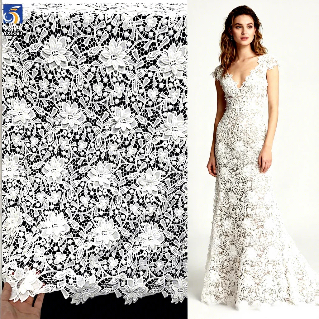 YX1162 Cheap 100 Polyester Chemical Lace Fabric Woven Embroidered Net 3D Water Soluble White Lace Fabric for African Women