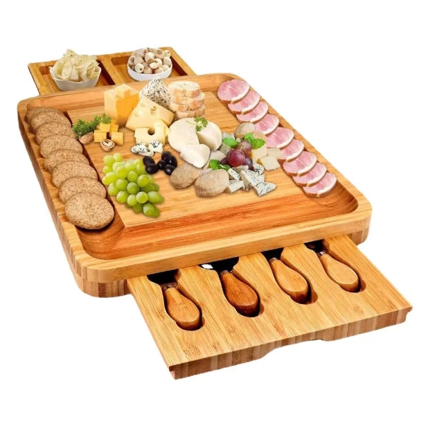 Eco-Friendly Custom Bamboo Cheese Board Set Wooden Cutting Serving for Home Kitchenware Wedding Charcuterie Plate
