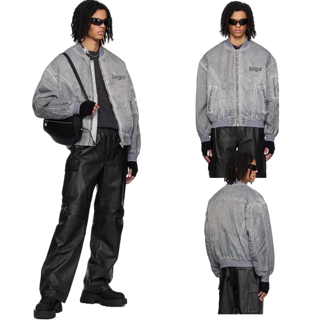 Customized Logo New Arrival Winter Warm Y2K  Padded Vintage Garment-dyed Waterproof Waxed Nylon Cotton Twill Bomber Jacket