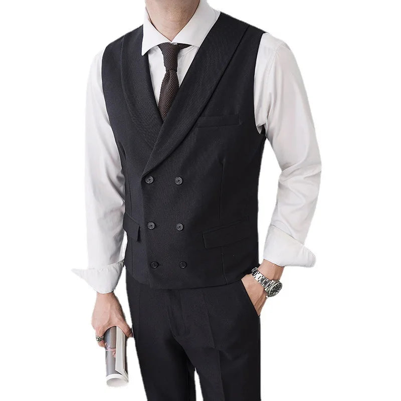 Dynamics New Double Breasted Reversible Short Slim Suit Vests for Men British Fashion Business Trendy Casual Sleeveless Formal