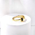 New European American Tarnish Free Stainless Steel Plated 18K Gold Women Fashion Ring Black Rectangular Chain Ring