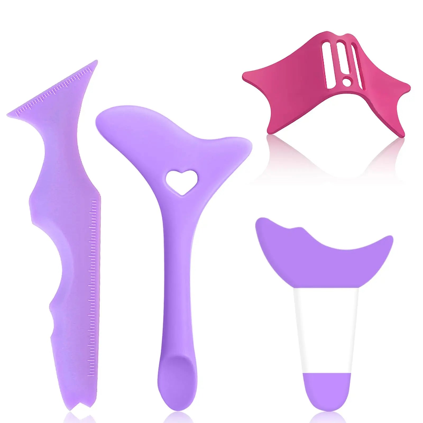 4PCS Reusable Pink Silicone Eyeliner Stencils Set Waterproof Mascara Shield and Lash Guard Makeup Tool for Women