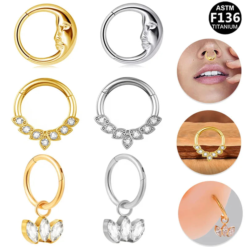 Gaby Titanium Body Jewelry-ASTM F136 Nose Septum Clicker Ring Segment Hoop Earring Daith Piercing for Weddings