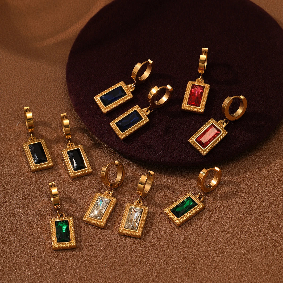 Colorful Glass Stainless Steel Gold Drop Earrings Luxury Rhinestone Earings Jewelry Women Fashion Diamond Dangle Earrings